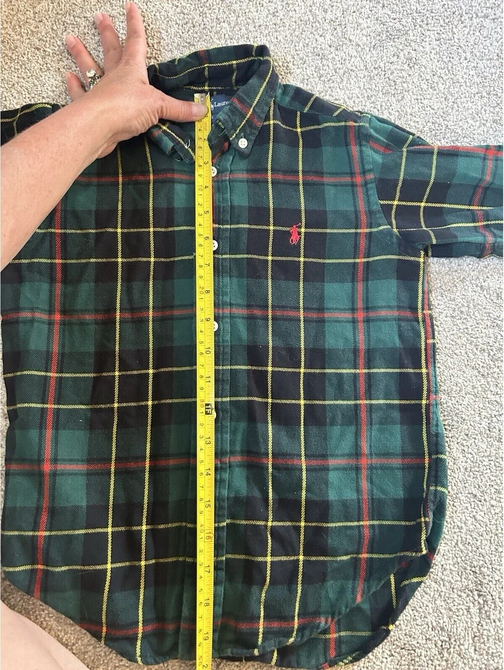 Ralph Lauren Vintage Shirt Boys 6 Green Black Plaid Flannel Button Down Pony